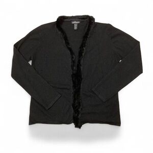 Y2K Effeci Black Cardigan Faux Fur Trim Women’s Medium Whimsigoth Grunge Goth